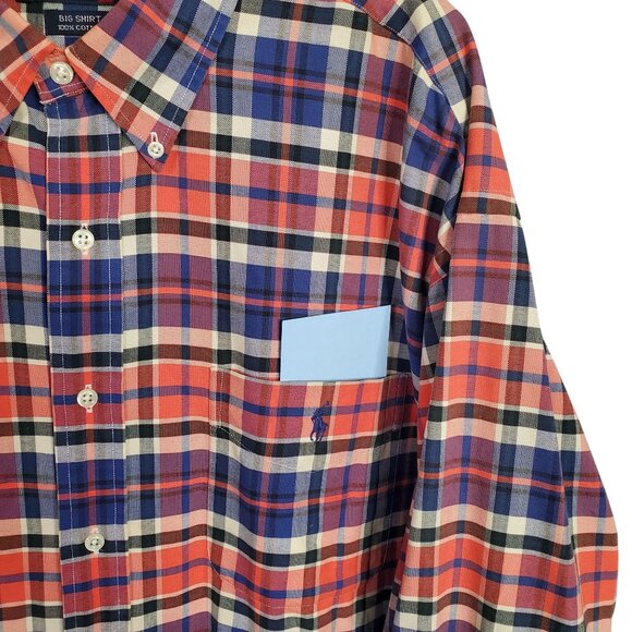 Ralph Lauren Big Shirt Mens Size XL Button Down Oxford Plaid 100% Cotton Logo - Picture 9 of 10